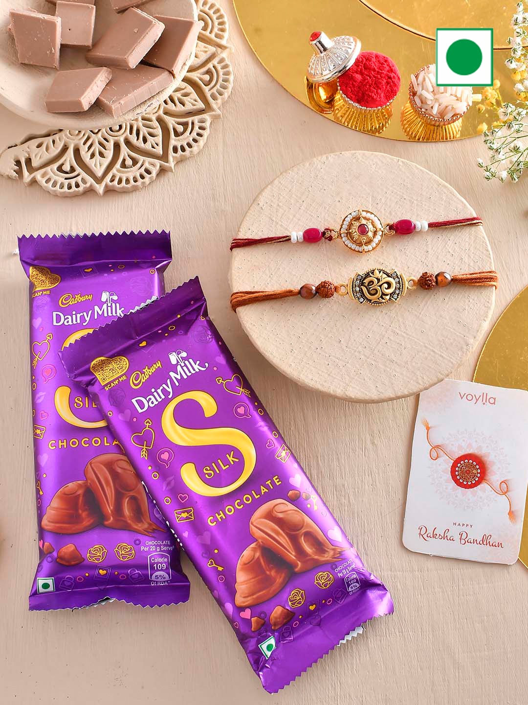 

Voylla Set Of 2 Rakhi With Chocolate, Maroon