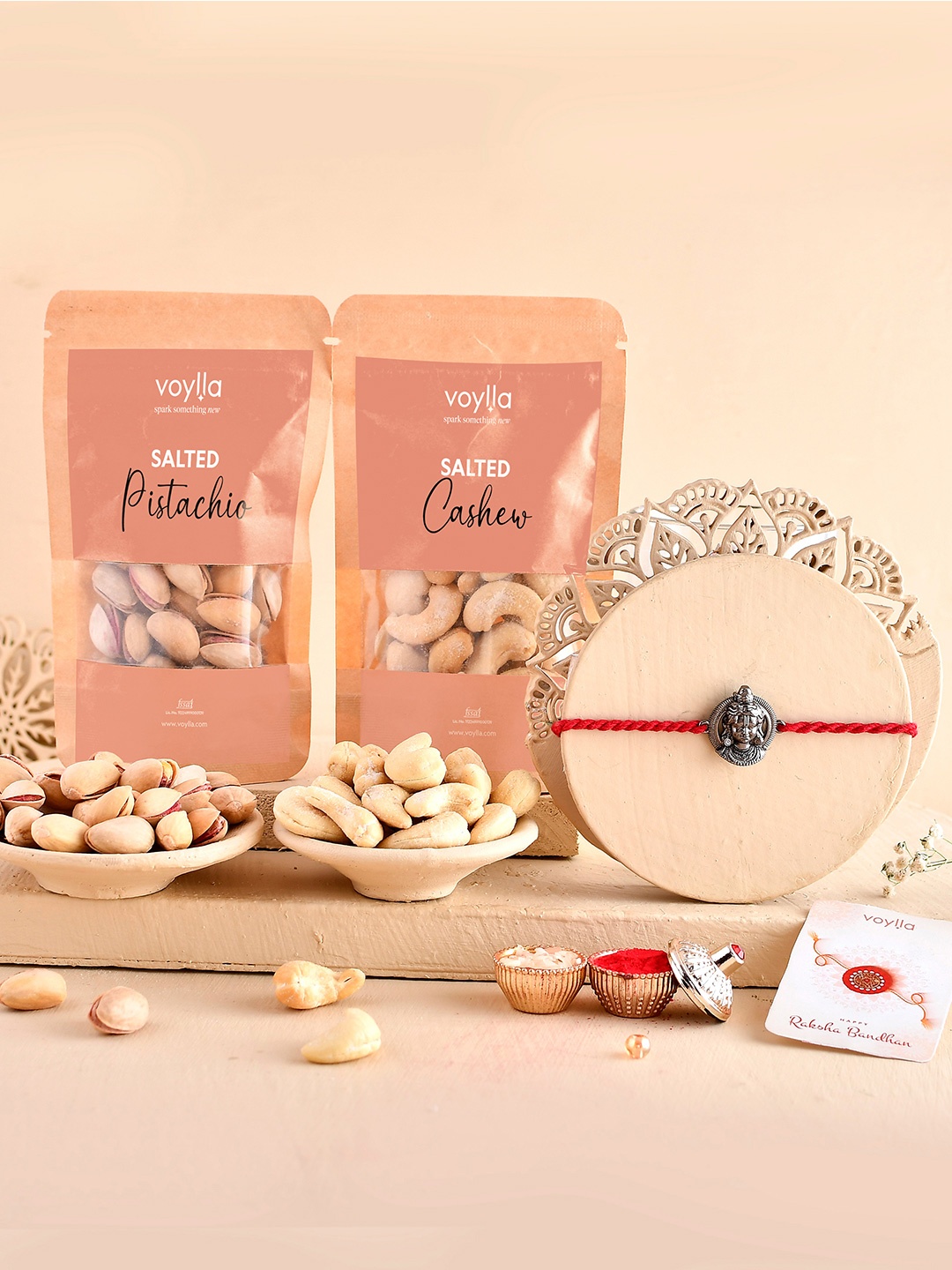 

Voylla Set Of 1 Rakhi With Salted Pista And Kaju, Brown