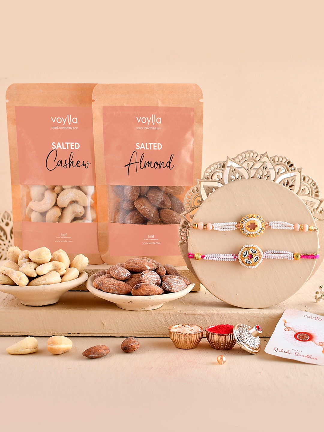 

Voylla Set Of 2 Rakhis With Salted Kaju And Badam, Brown