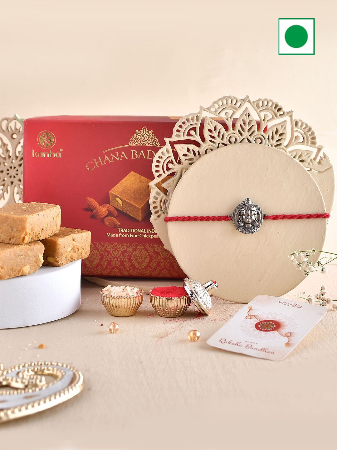 

Voylla Set Of 1 Rakhi With Chana Badam Barfi, Red