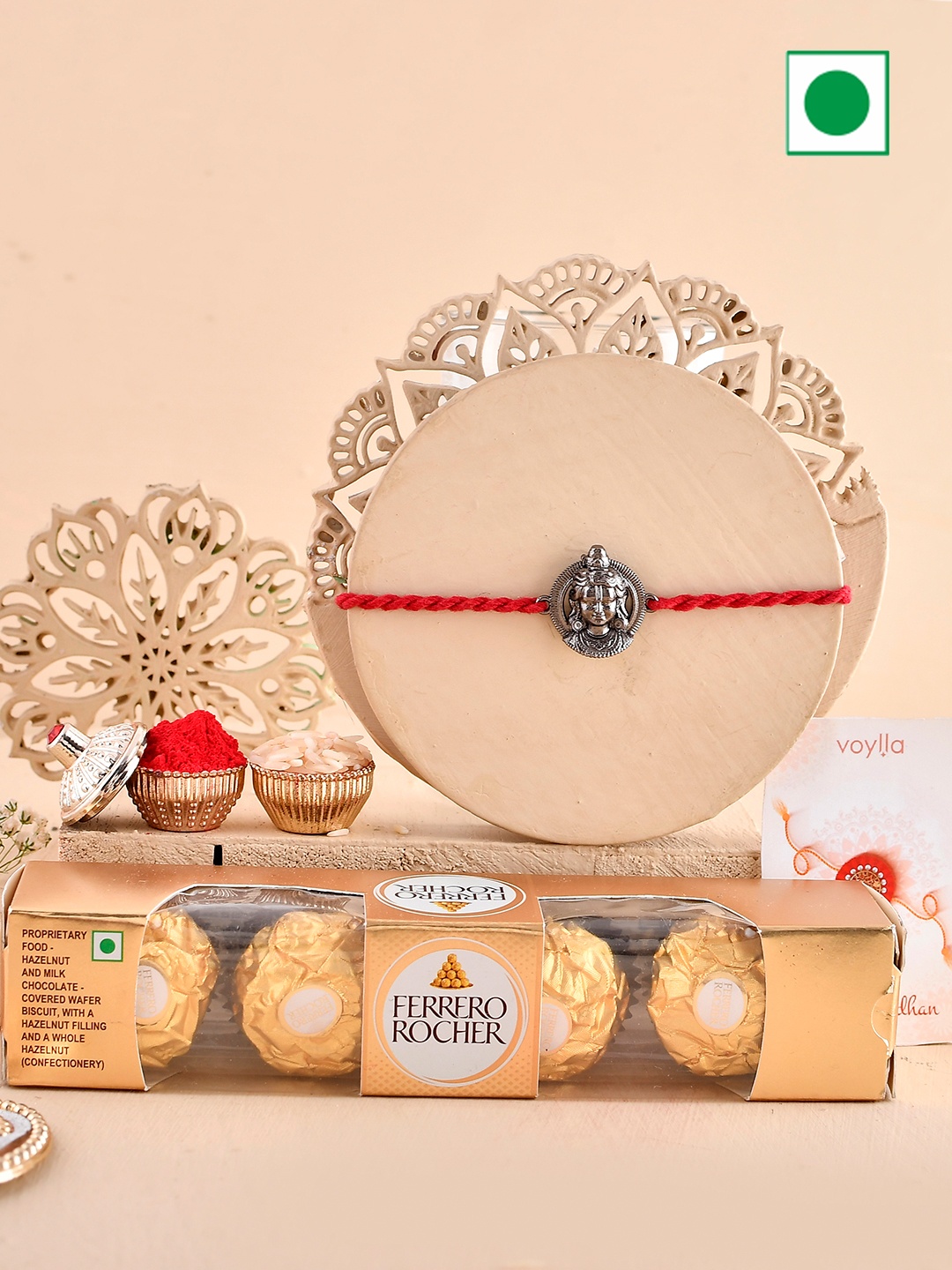 

Voylla Men Set Of 3 Rakhis With Ferrero Rocher, Beige