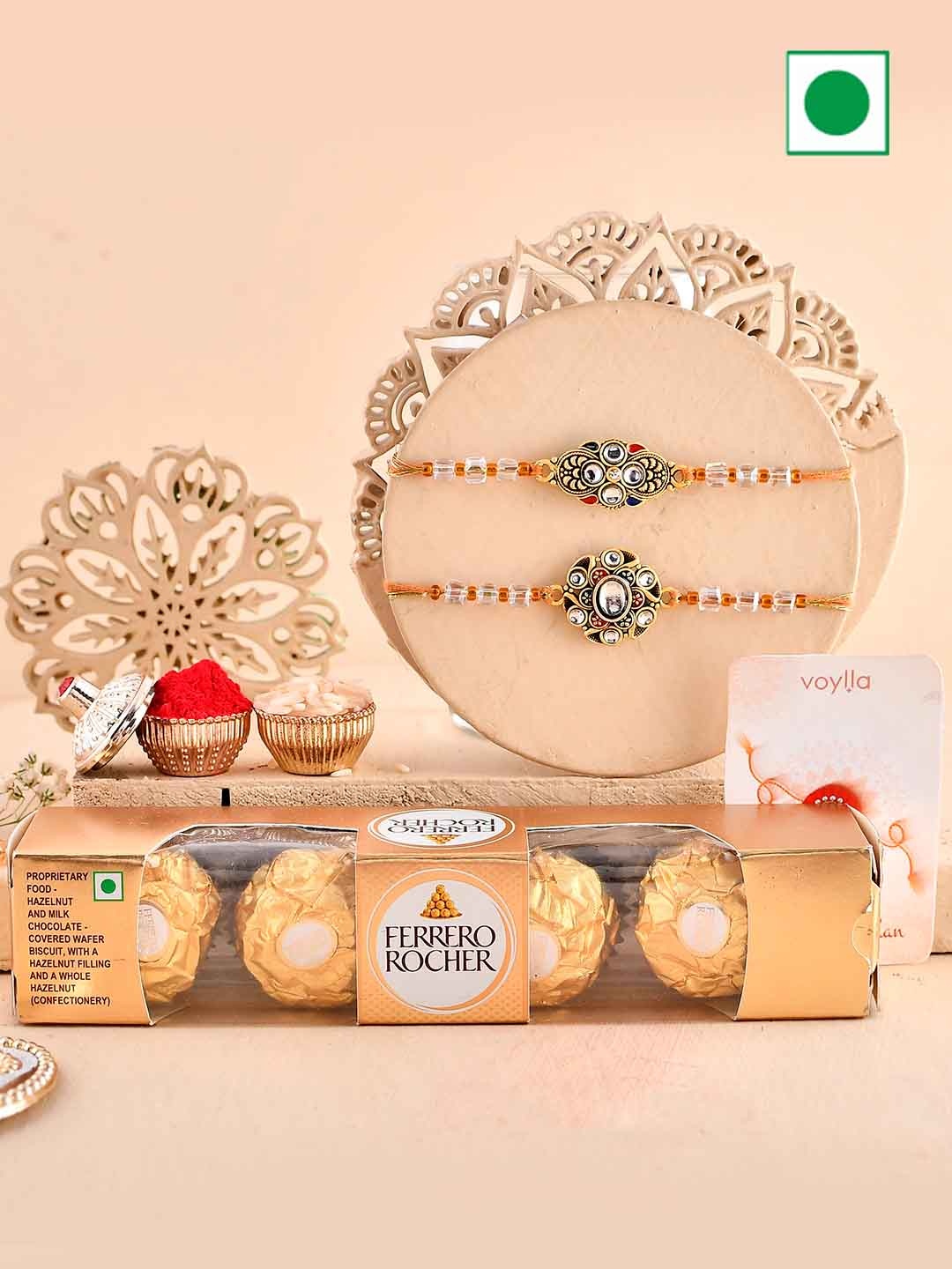 

Voylla Set Of 2 Rakhi With Chocolate, Gold