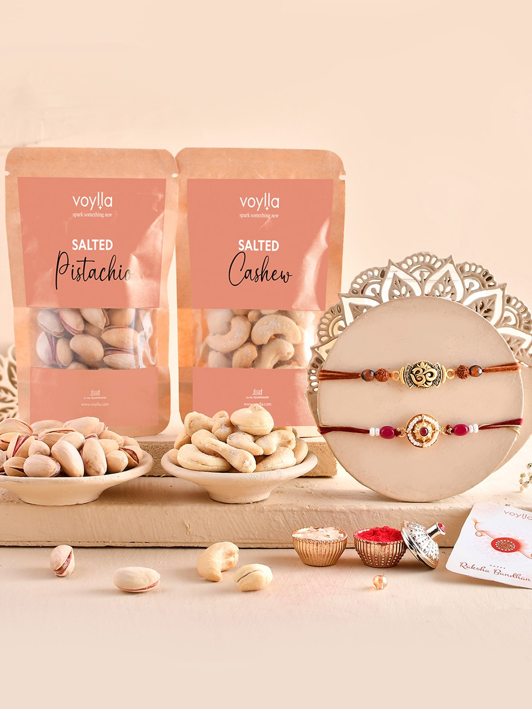 

Voylla Set Of 2 Rakhi With Salted Kaju & Pista, Assorted