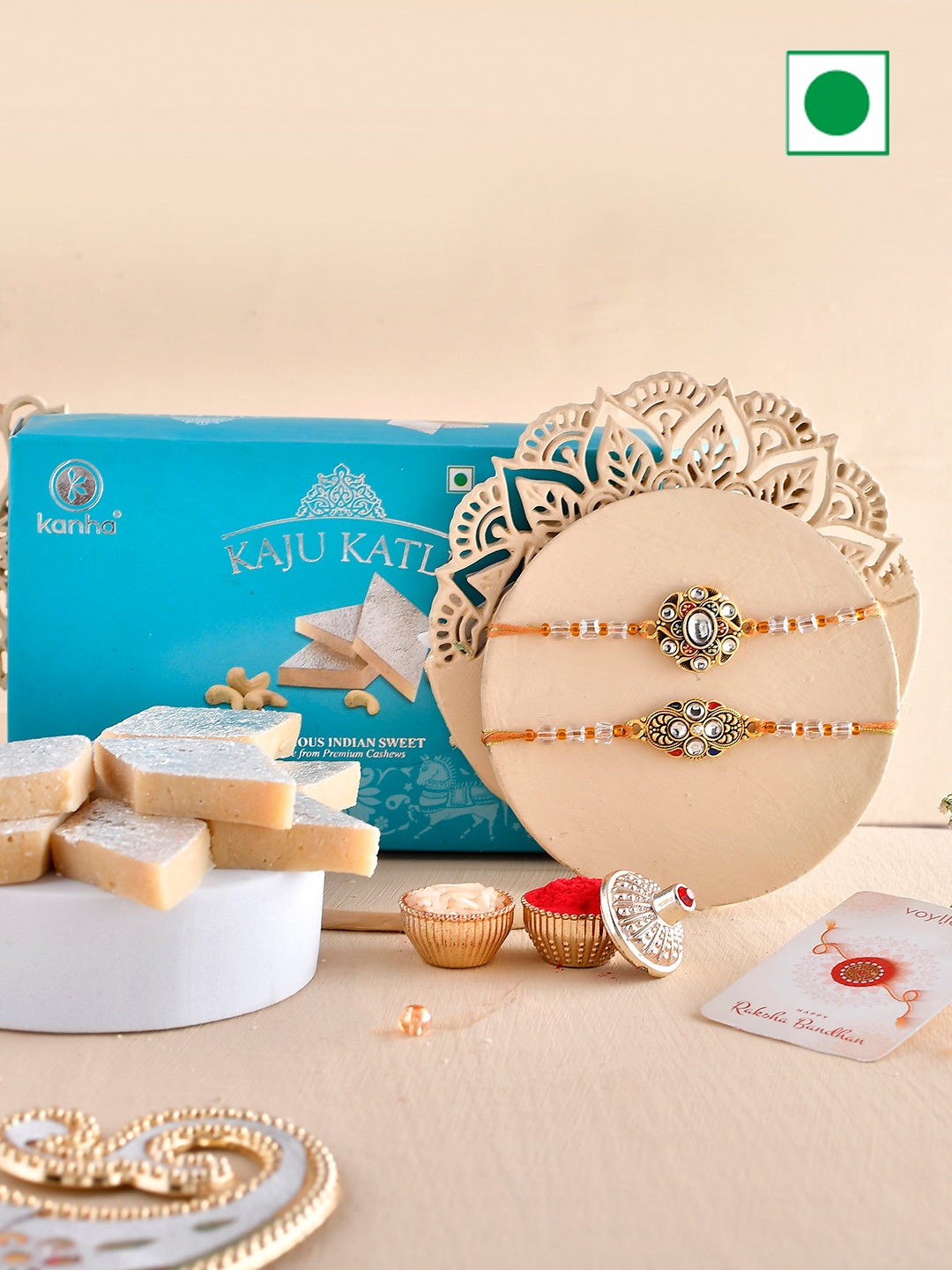 

Voylla Set Of 2 Rakhi With Kaju Katli, Blue