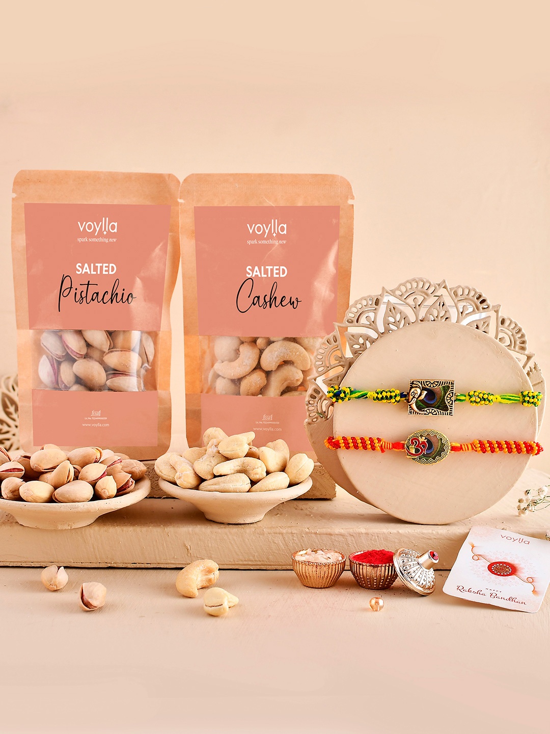 

Voylla Set Of 2 Rakhis With Salted Pista And Kaju, Multi