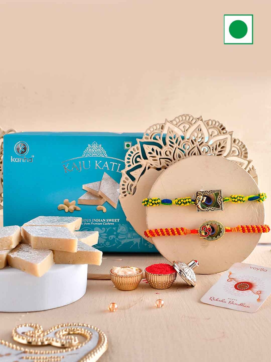 

Voylla Set Of 2 Rakhi With Kaju Katli, Blue