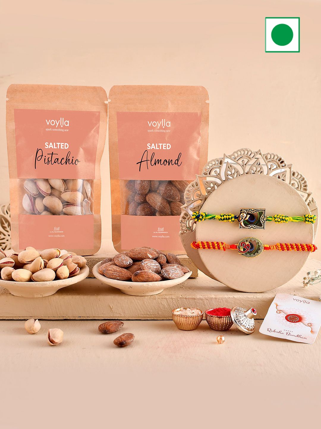 

Voylla Set Of 2 Rakhi With Salted Badam & Pista, Assorted