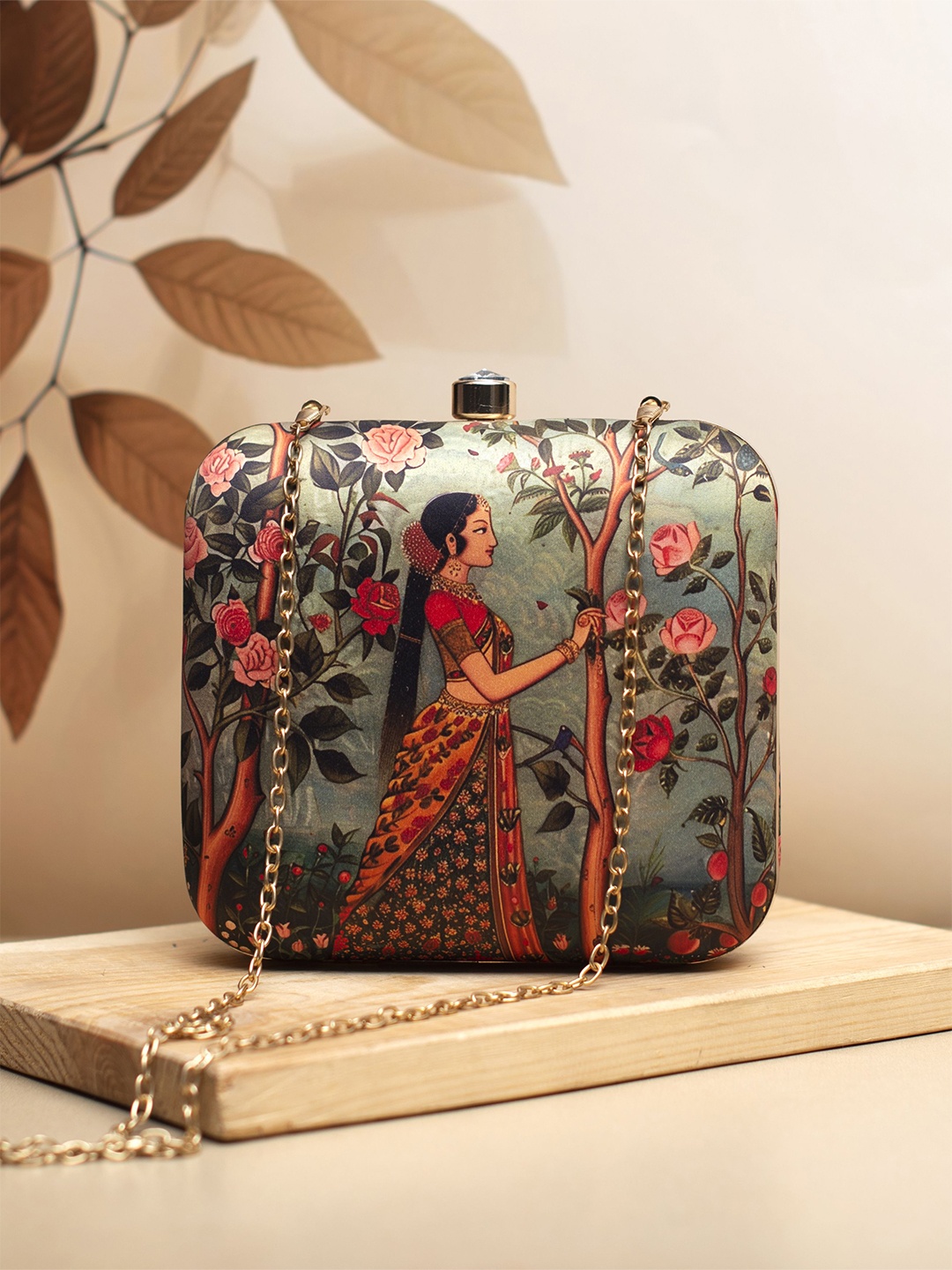 

ARTKLIM Floral Printed Box Clutch, Green