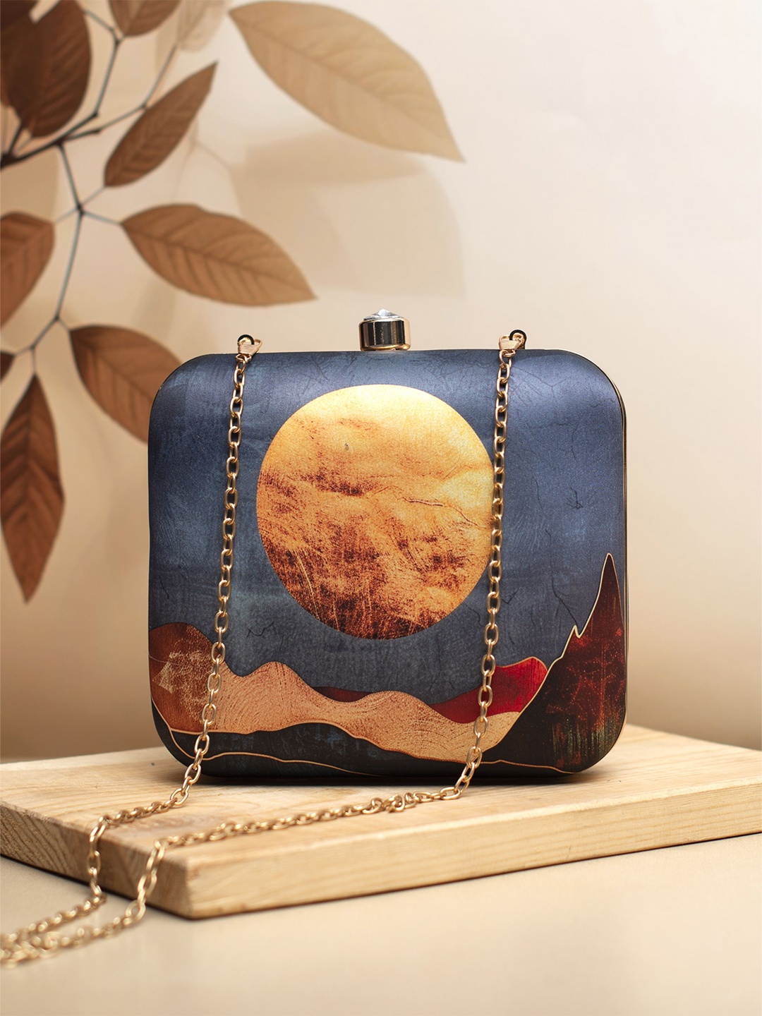 

ARTKLIM Sunset In Desert Printed Box Clutch, Grey