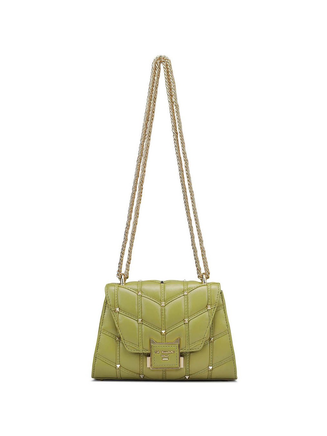 

Da Milano Embellished Quilted Leather Structured Sling Bag, Green