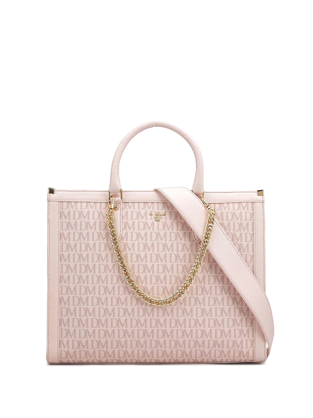 

Da Milano Typography Textured Leather Oversized Structured Handheld Bag, Pink