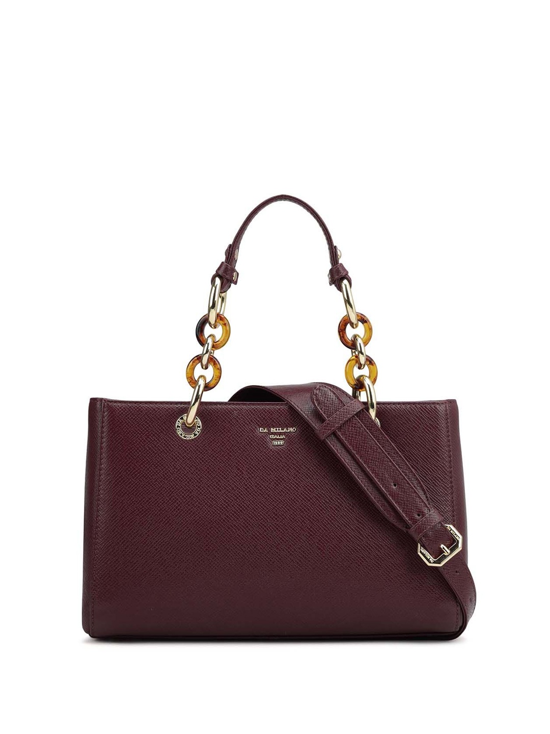 

Da Milano Leather Textured Satchel Bag, Burgundy