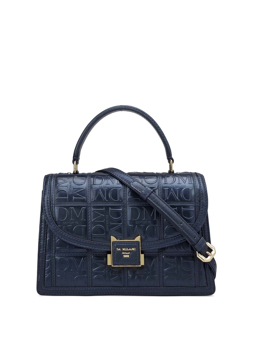 

Da Milano Solid Leather Quilted Satchel Bag, Black