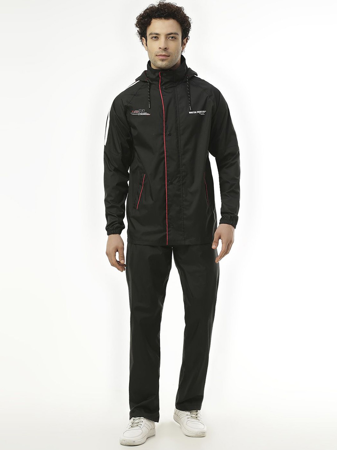 

ZEEL Attached Hood Long Sleeves Printed Rain Suit, Black