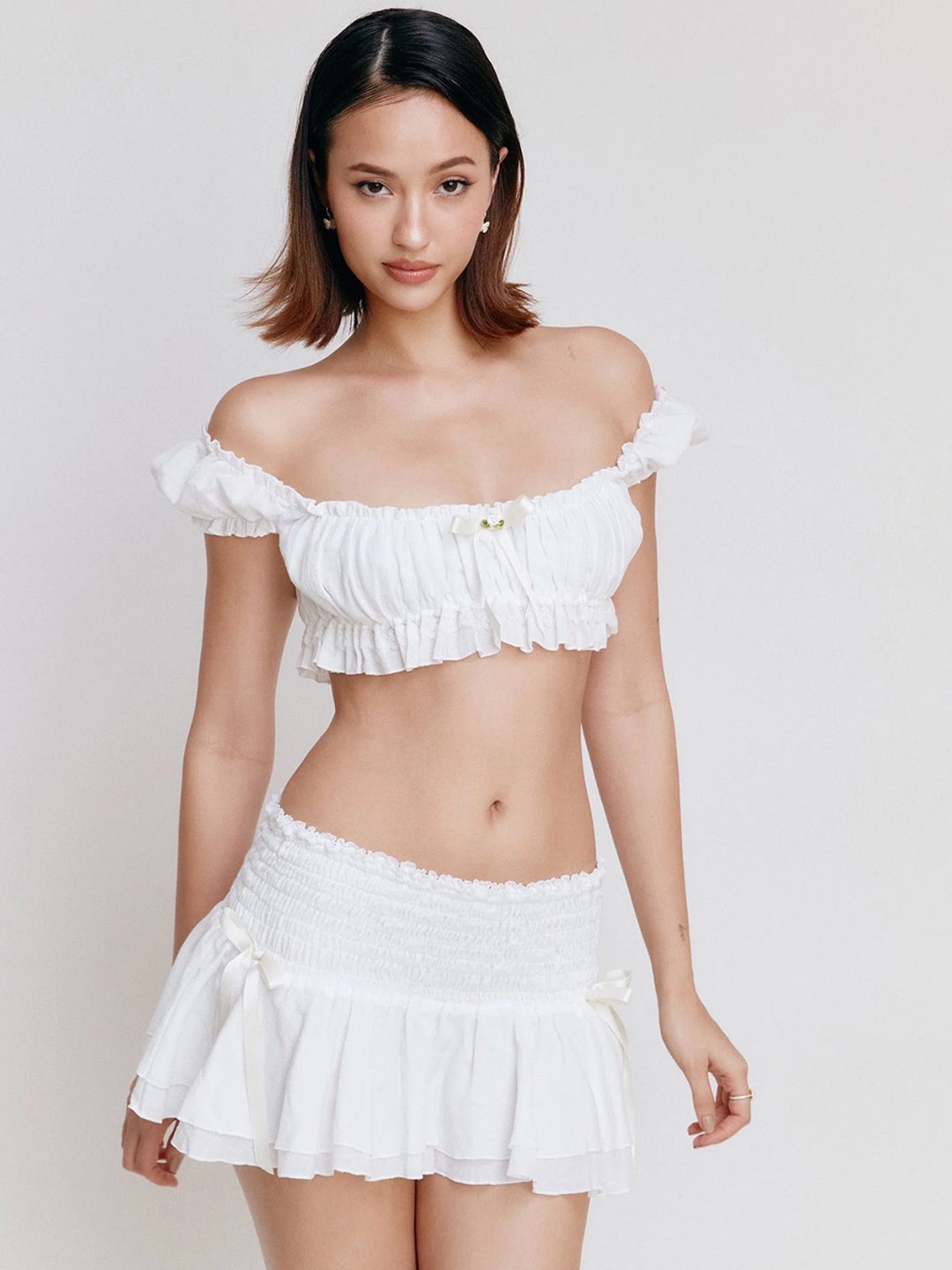 

LULU & SKY Crop Top & Mini Skirt Co-Ords, White