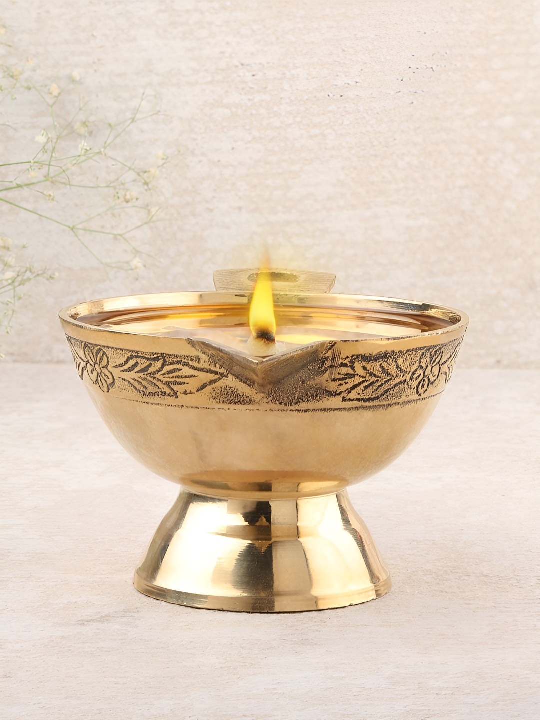 

DOKCHAN Gold Toned Textured Brass Pooja Diya