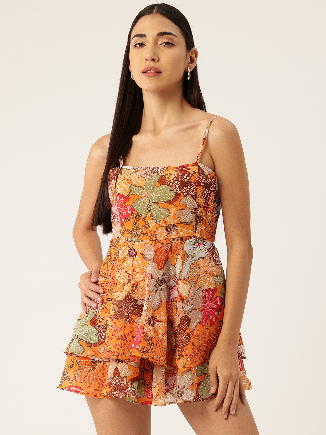 

Sleek Italia Printed with Layered Playsuit, Yellow