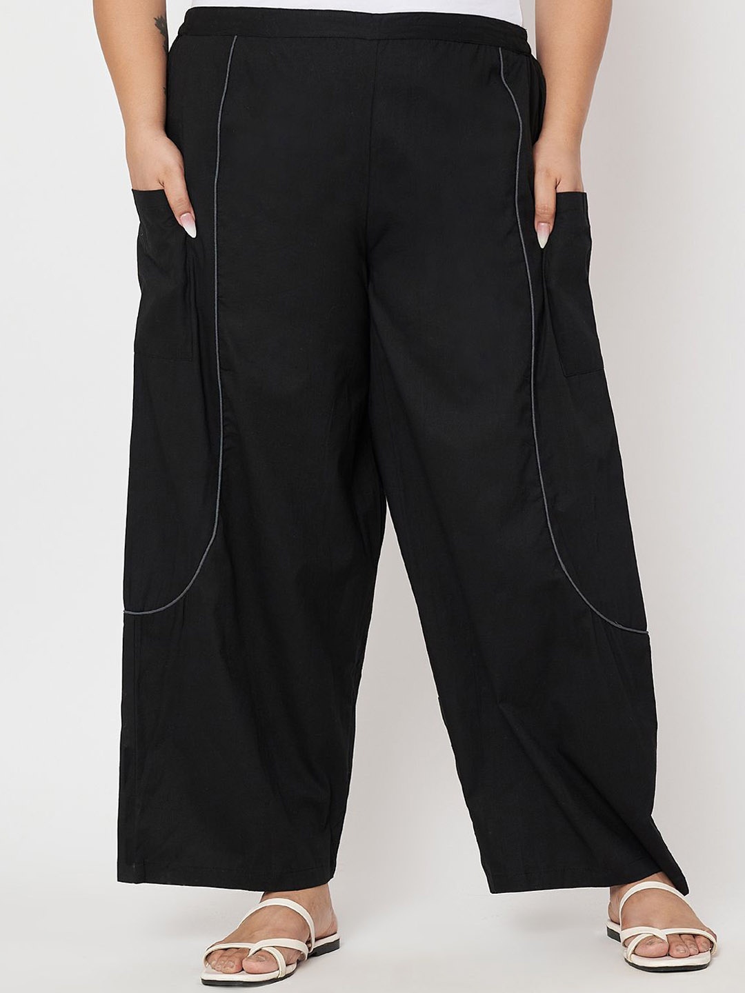 

9rasa Women Harem Pants Plus Size, Black