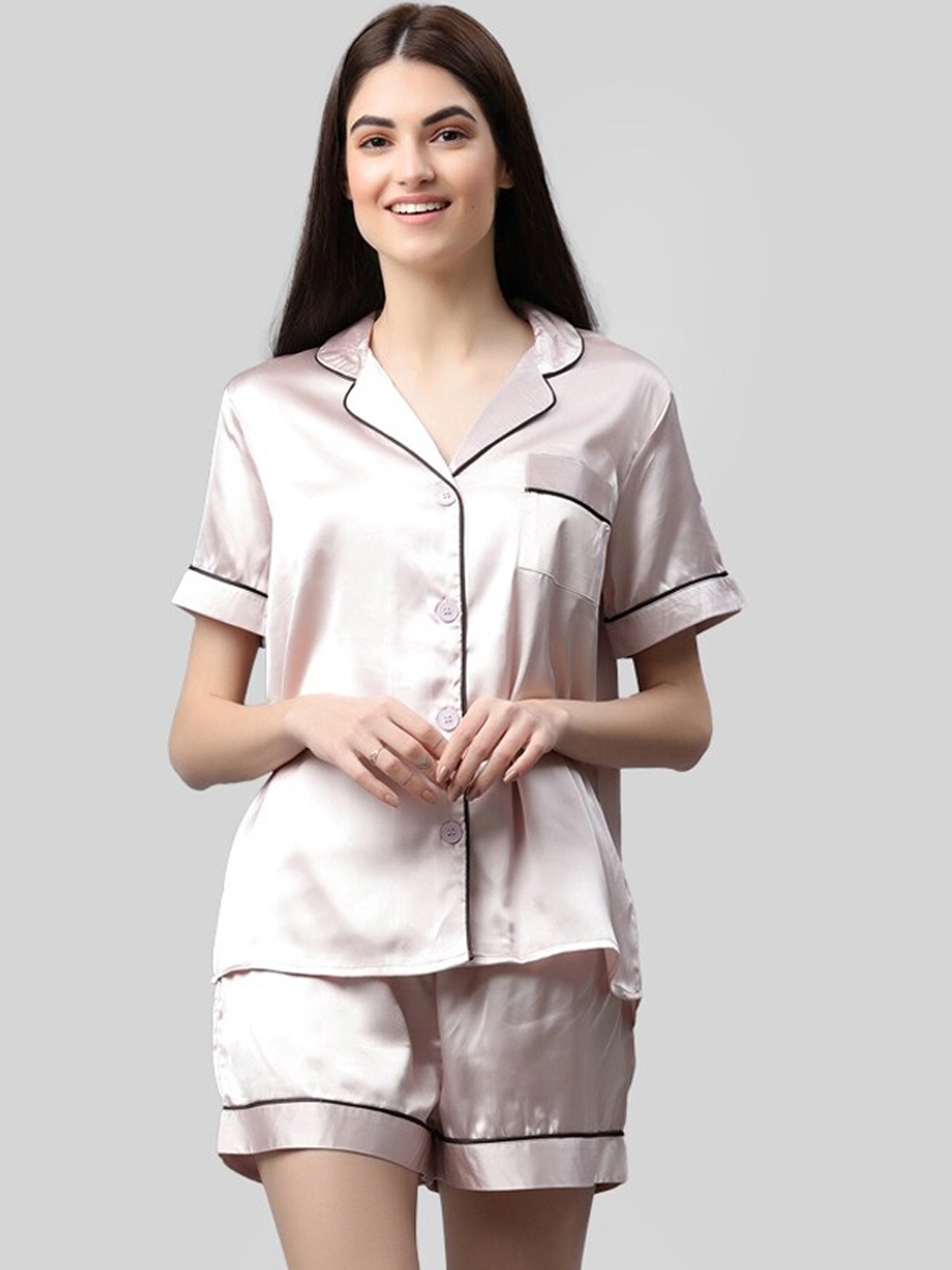 

PRETTY LOVING THING Lapel Collar Night suit, Pink