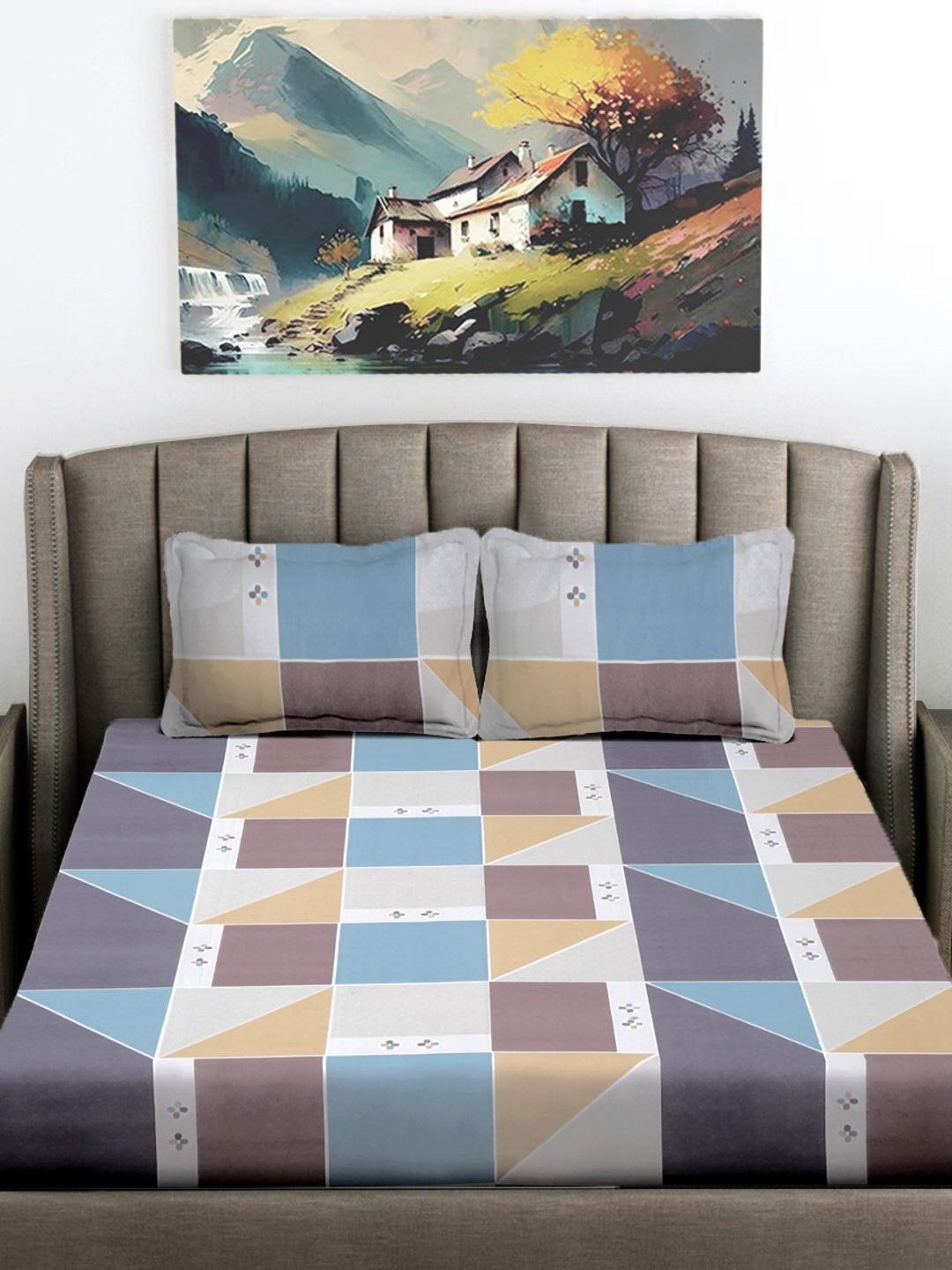 

FABINALIV Brown & Grey Geometric Printed 300 TC King Bedsheet With 2 Pillow Covers