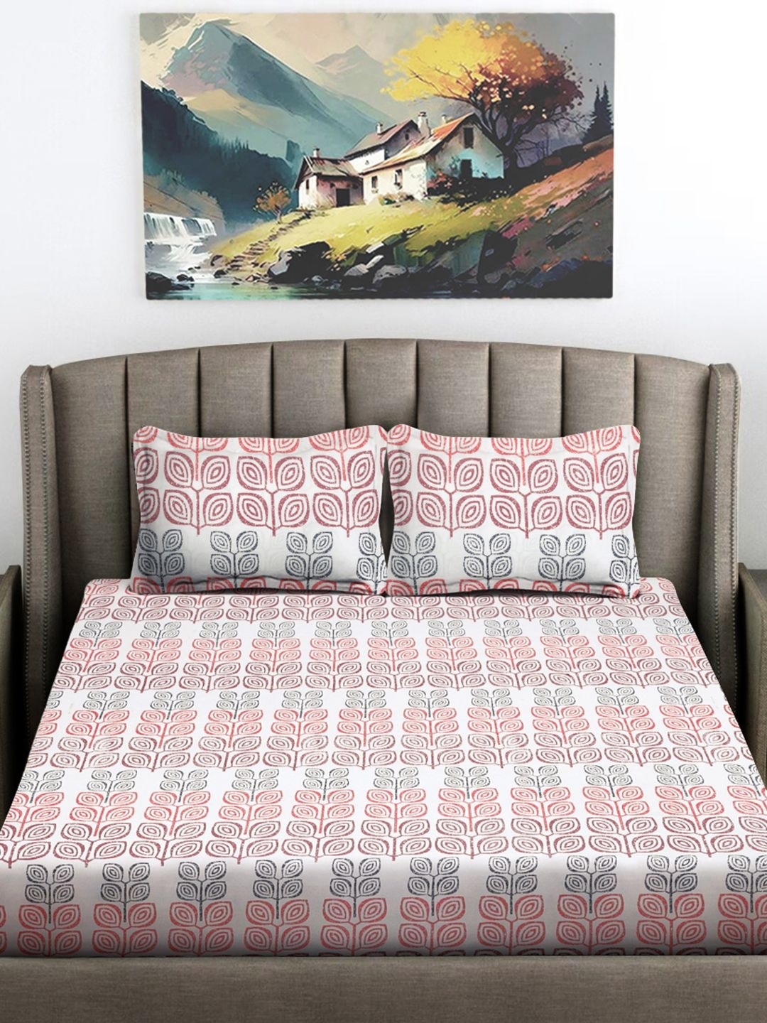 

FABINALIV White & Pink Floral Printed 300 TC King Bedsheet With 2 Pillow Covers