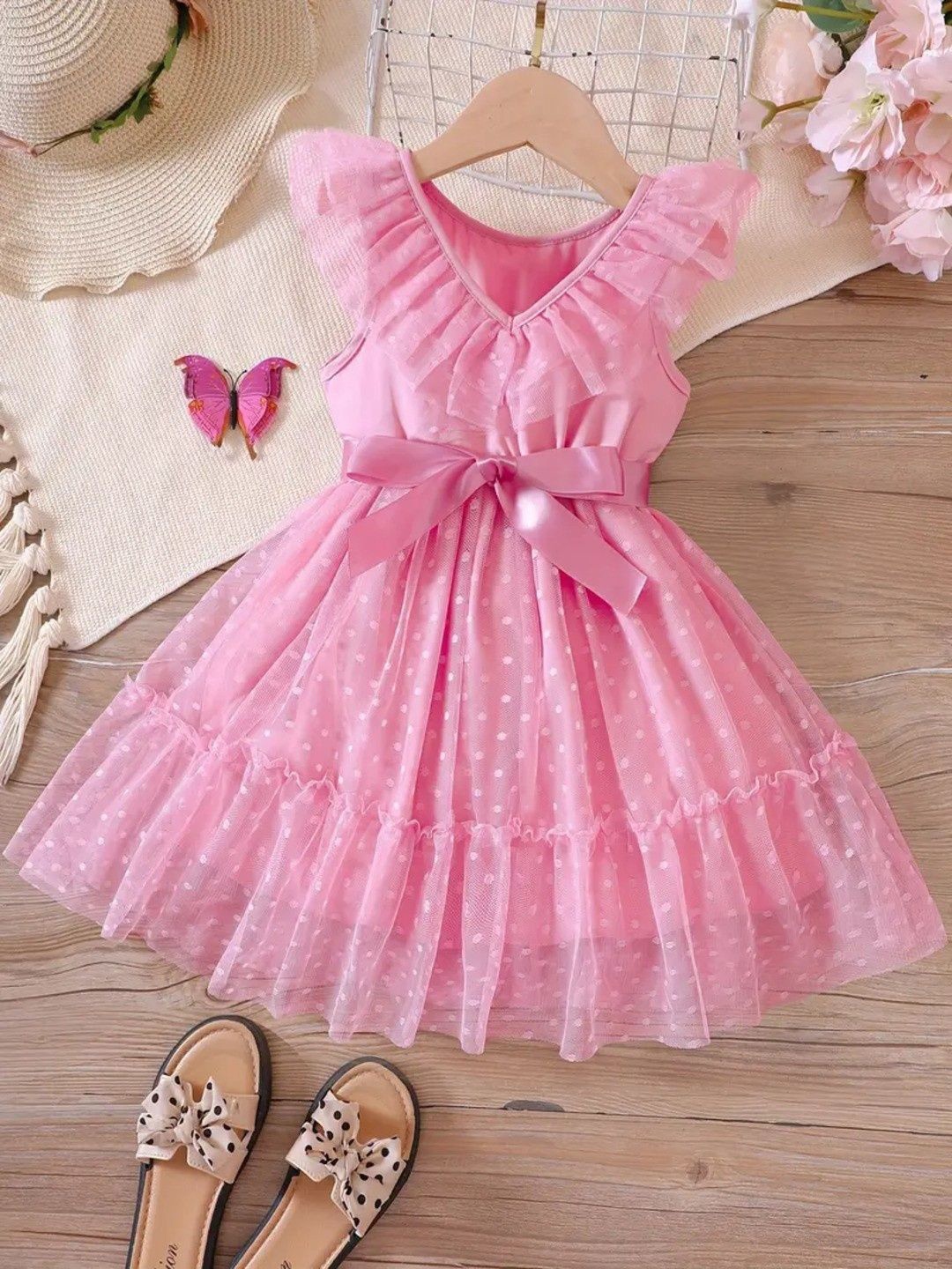 

BAESD Polka Dots Sleeveless Net Fit & Flare Dress, Pink
