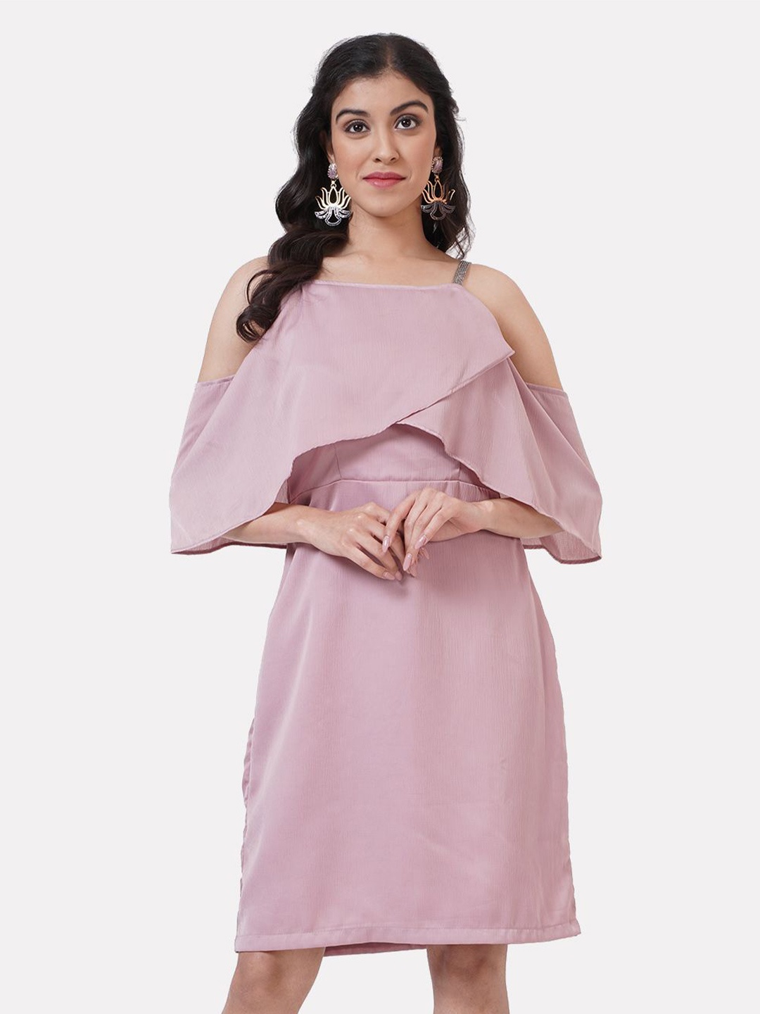 

SHECZZAR Cold-Shoulder Satin A-Line Dress, Peach