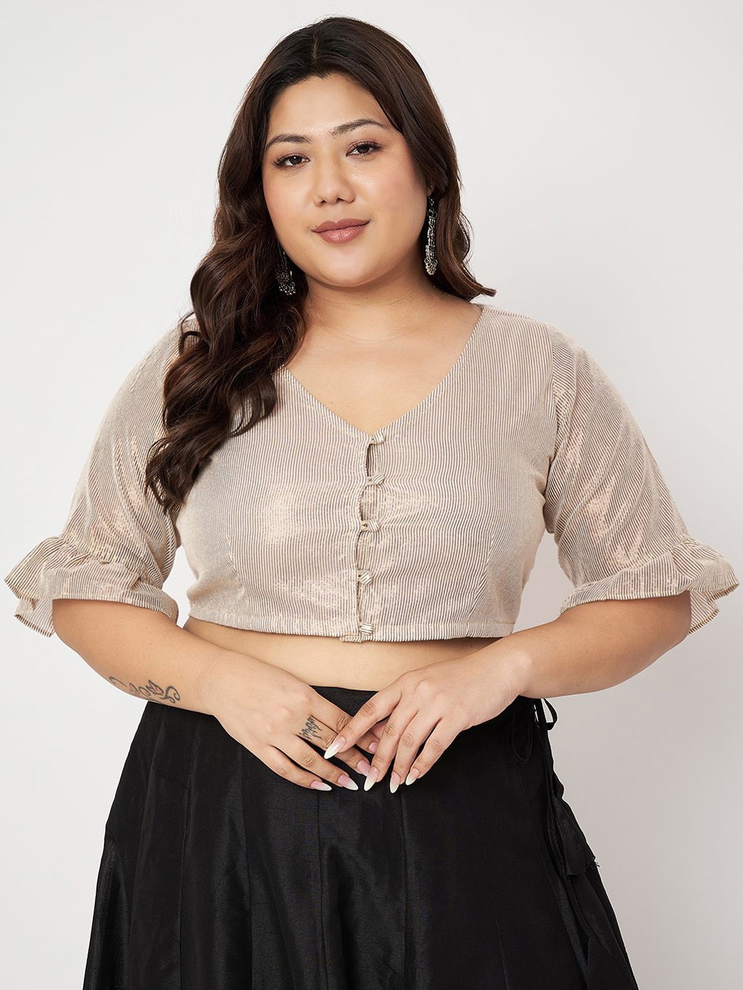 

studio rasa Plus Size Shimmer Striped Saree Blouse, Gold