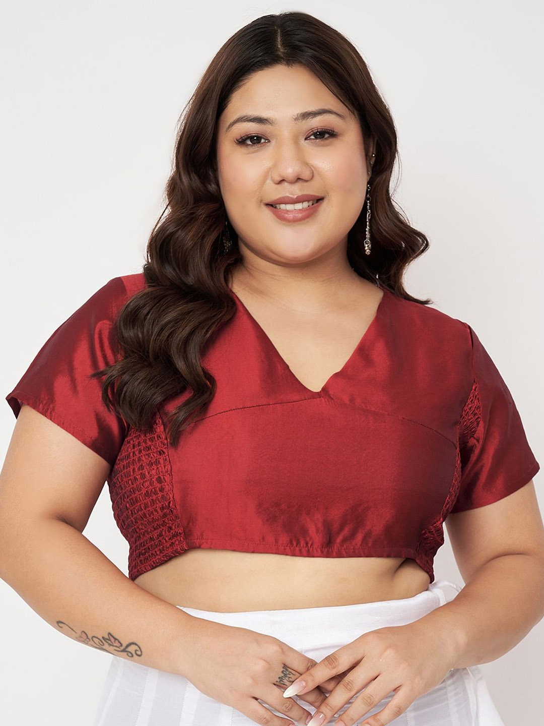 

studio rasa Plus Size V-Neck Stretchable Saree Blouse, Maroon