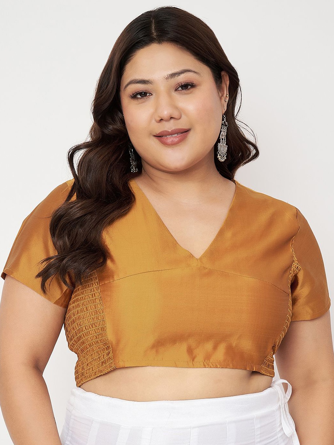 

studio rasa Plus Size V-Neck Stretchable Saree Blouse, Mustard