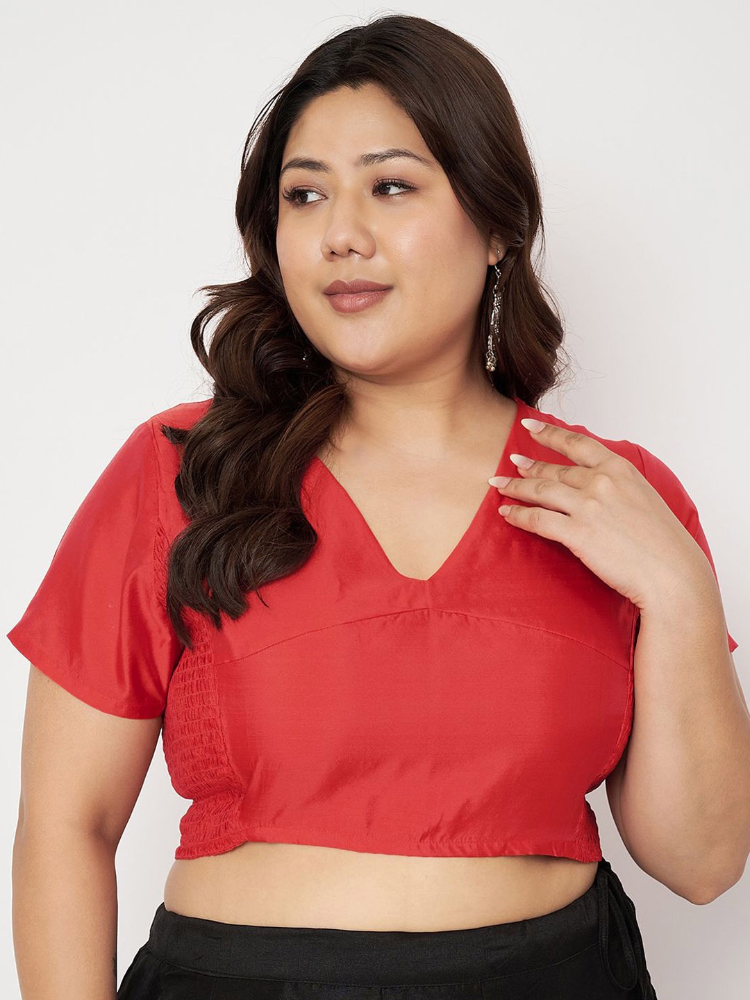 

studio rasa Plus Size V-Neck Stretchable Saree Blouse, Red