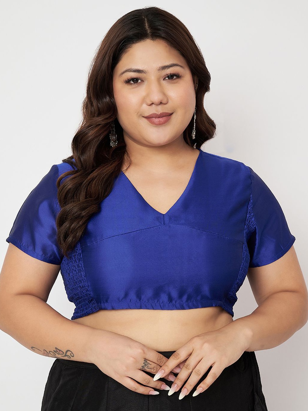 

studio rasa Plus Size V-Neck Stretchable Saree Blouse, Blue