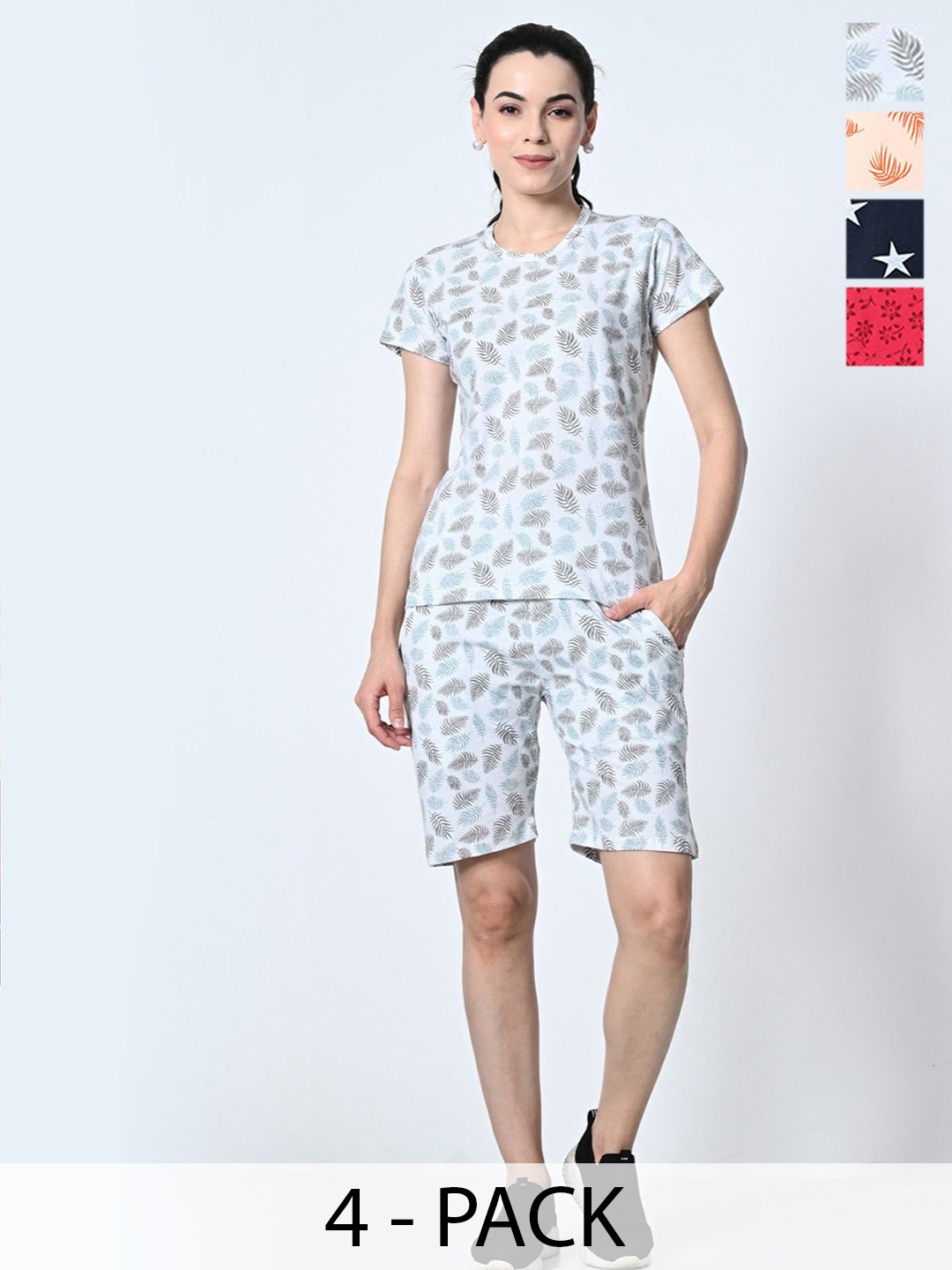 

BAESD Pack Of 4 Conversational Printed Pure Cotton T-Shirt With Shorts, White