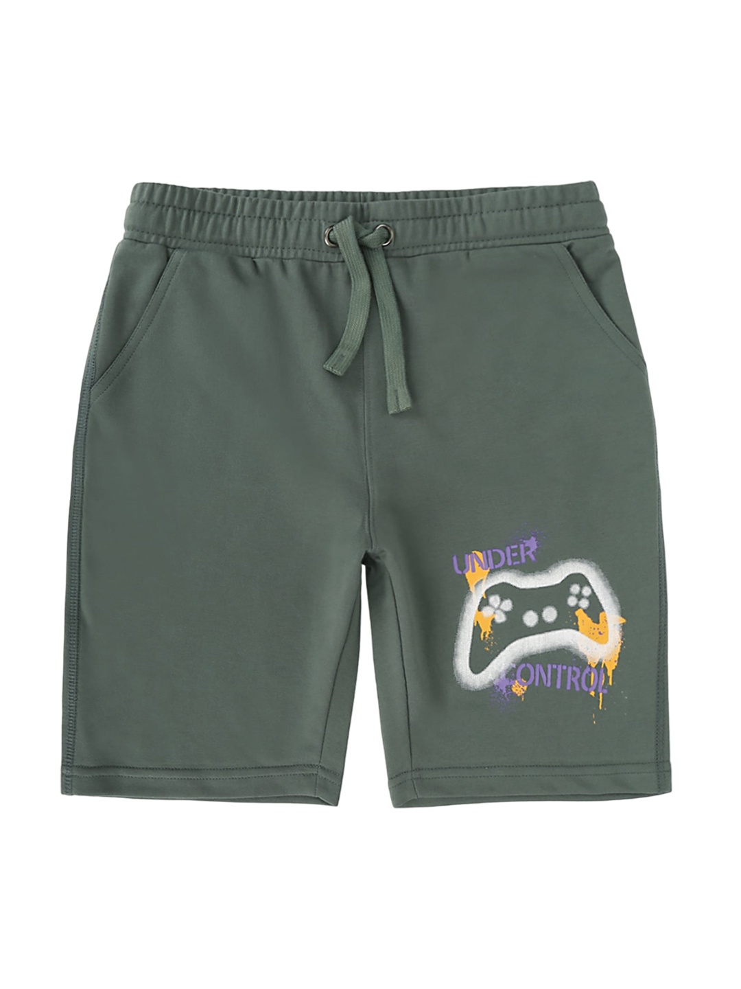Alan Jones Boys Mid-Rise Knee Length Regular Shorts, Green