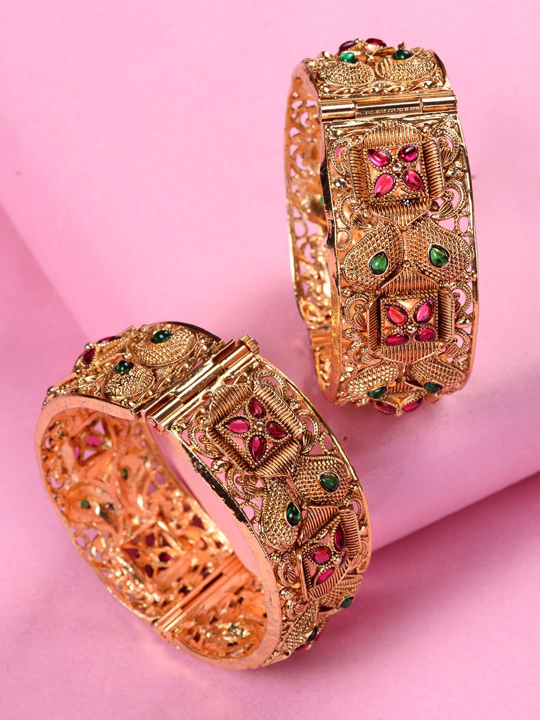 

Saraf RS Jewellery Set Of 2 Gold Plated Kundan Studded Openable Bangles