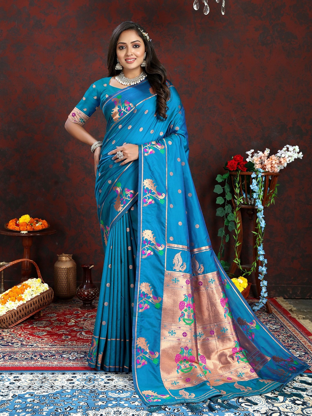 

Chandbaali Woven Design Zari Saree, Teal