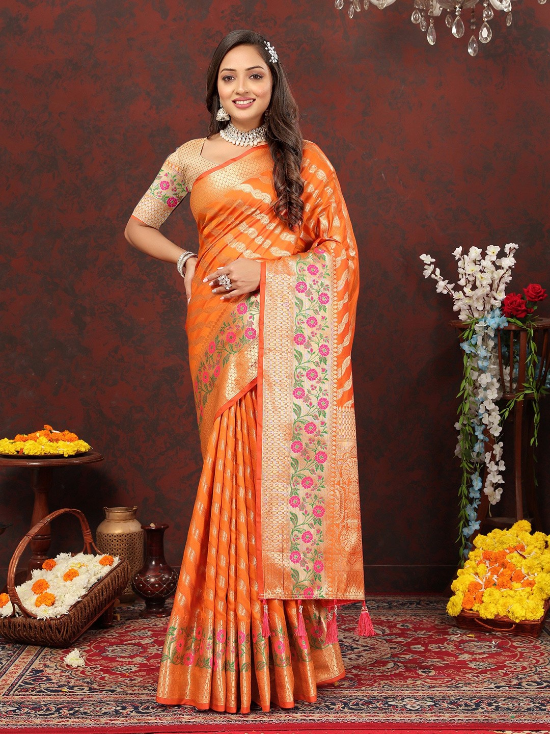 

Chandbaali Woven Design Zari Banarasi Saree, Orange