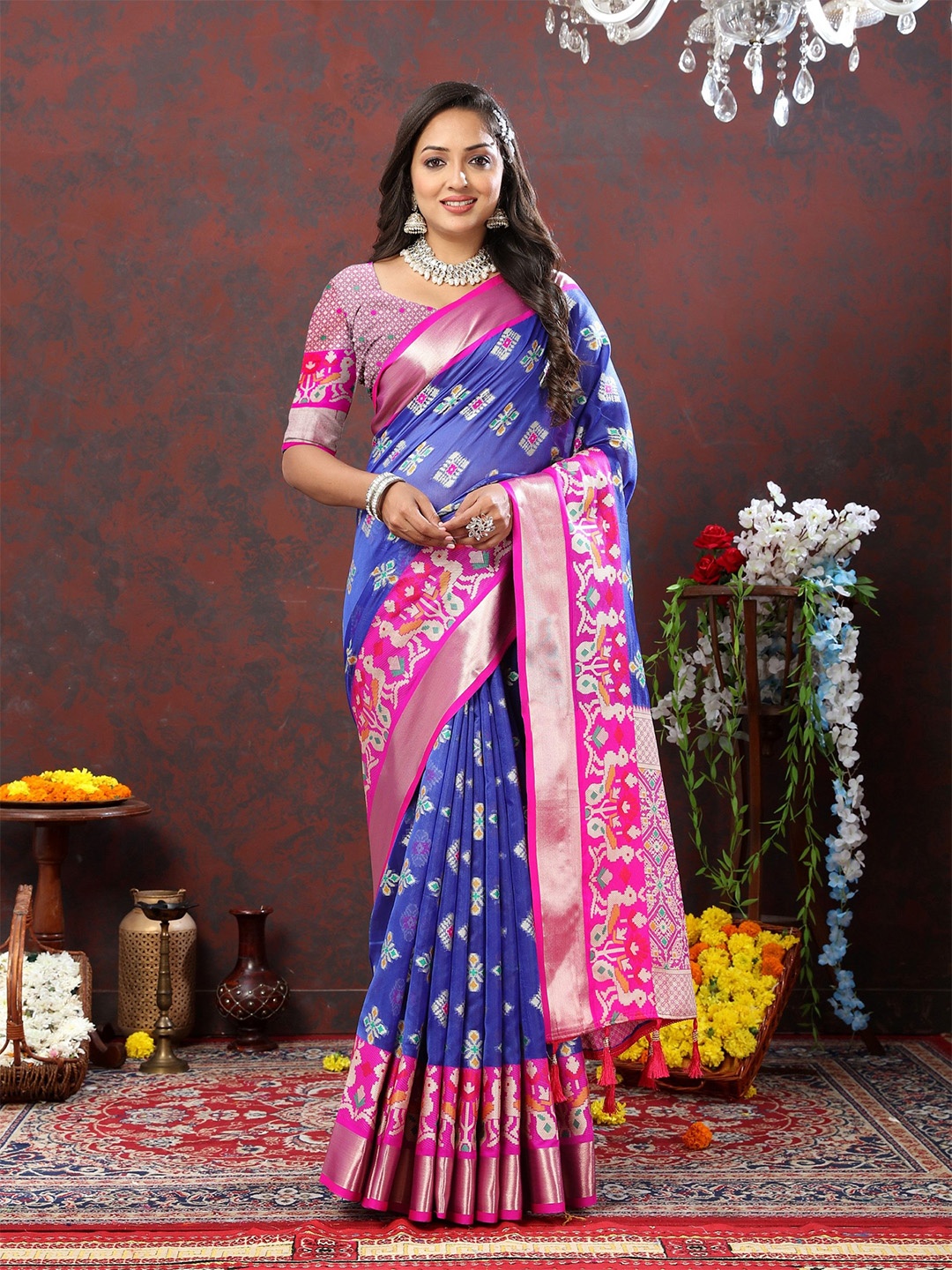 

Chandbaali Woven Design Zari Organza Saree, Blue