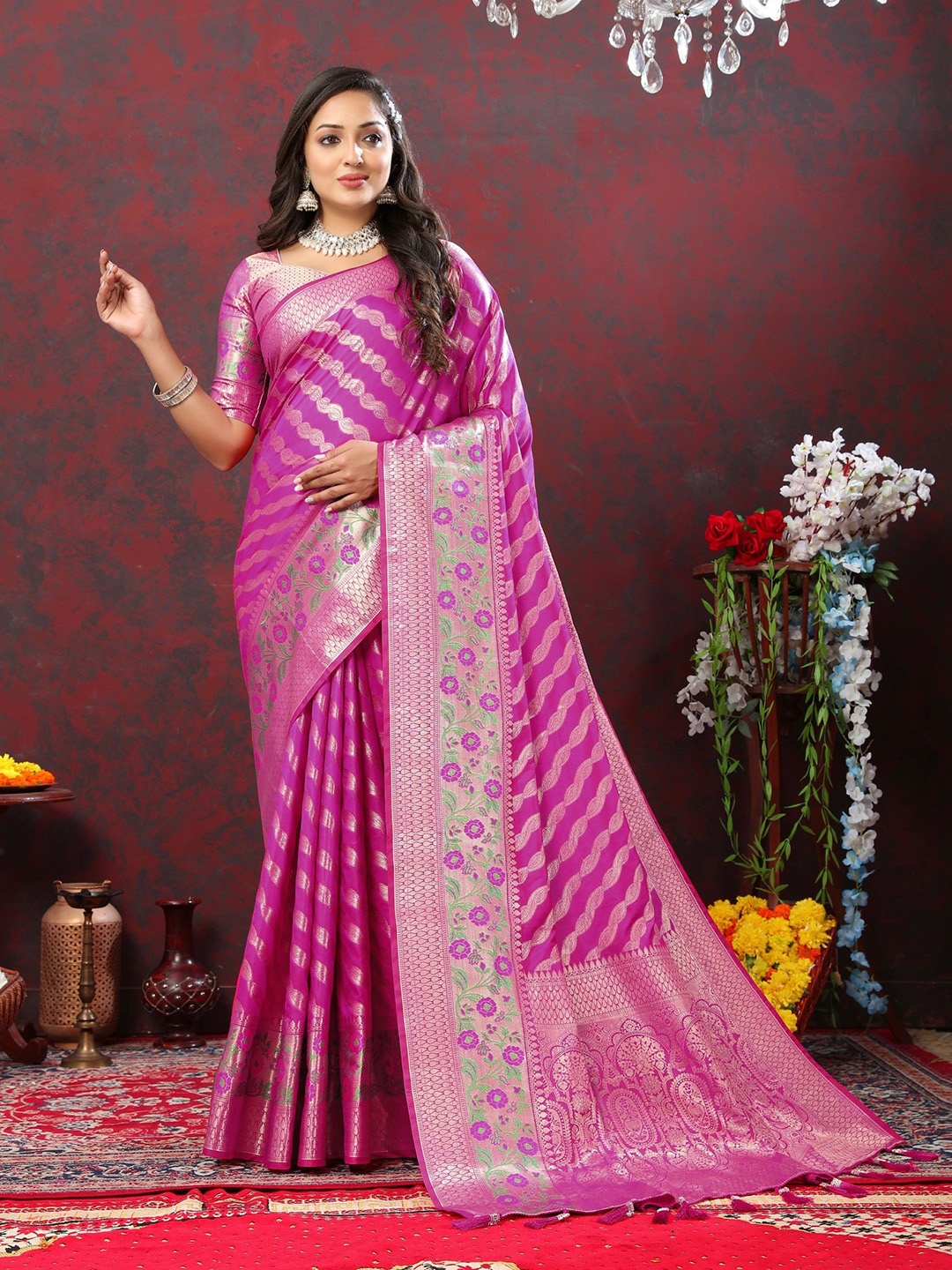 

Chandbaali Woven Design Zari Banarasi Saree, Purple