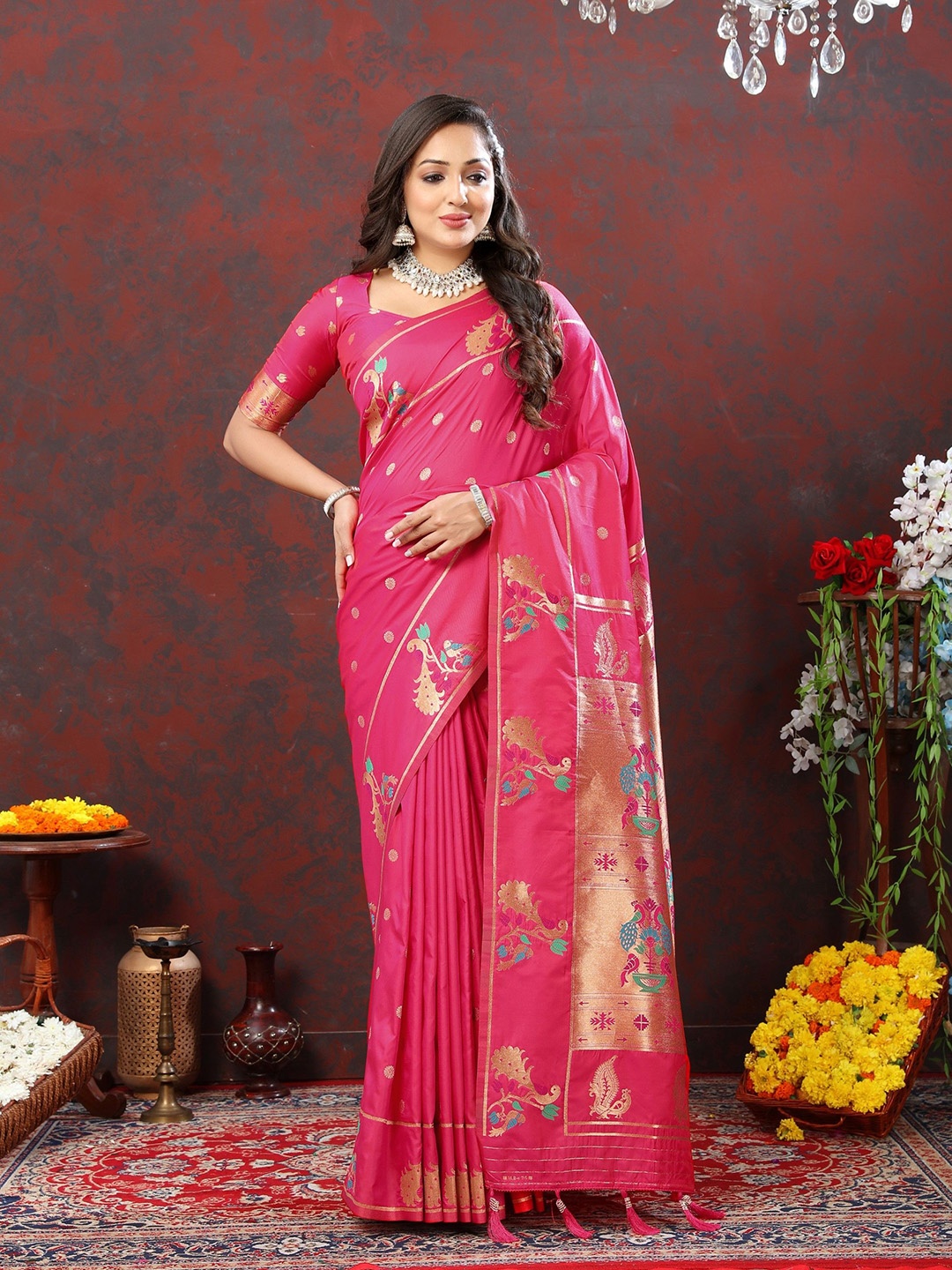 

Chandbaali Ethnic Motifs Zari Paithani Saree, Pink