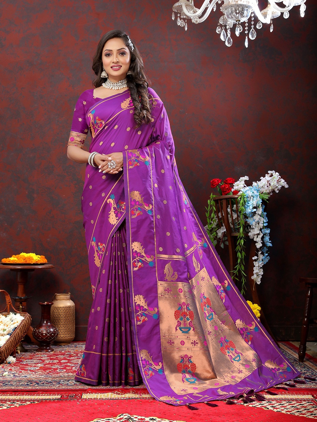 

Chandbaali Woven Design Zari Paithani Saree, Purple