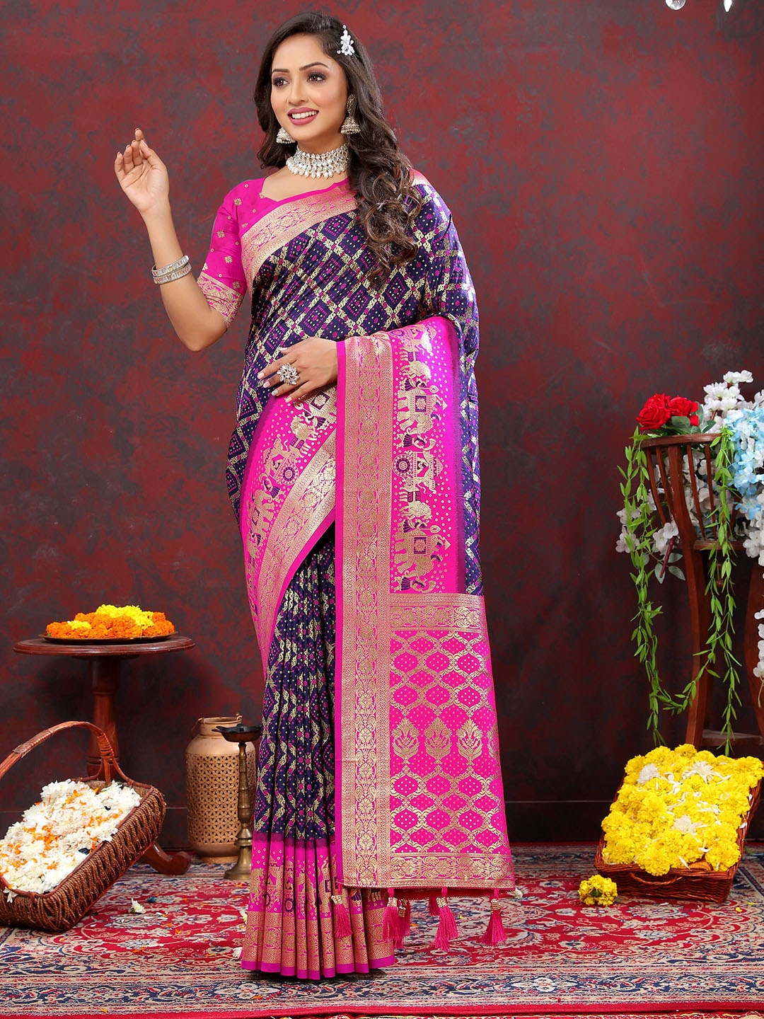 

Chandbaali Woven Design Zari Patola Saree, Purple