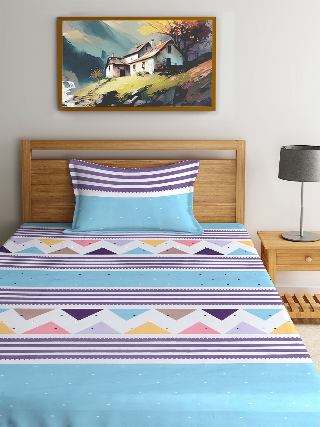 

FABINALIV White & Pink Geometric Printed 300 TC Single Bedsheet With 1 Pillow Cover