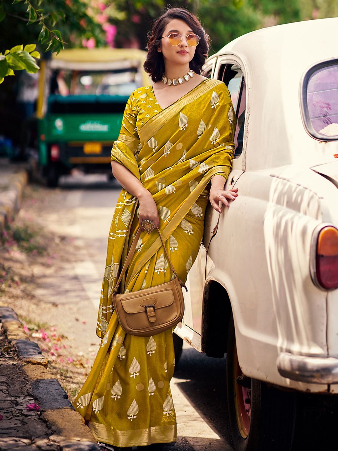 

SANSKAR Batik Zari Silk Cotton Saree, Yellow