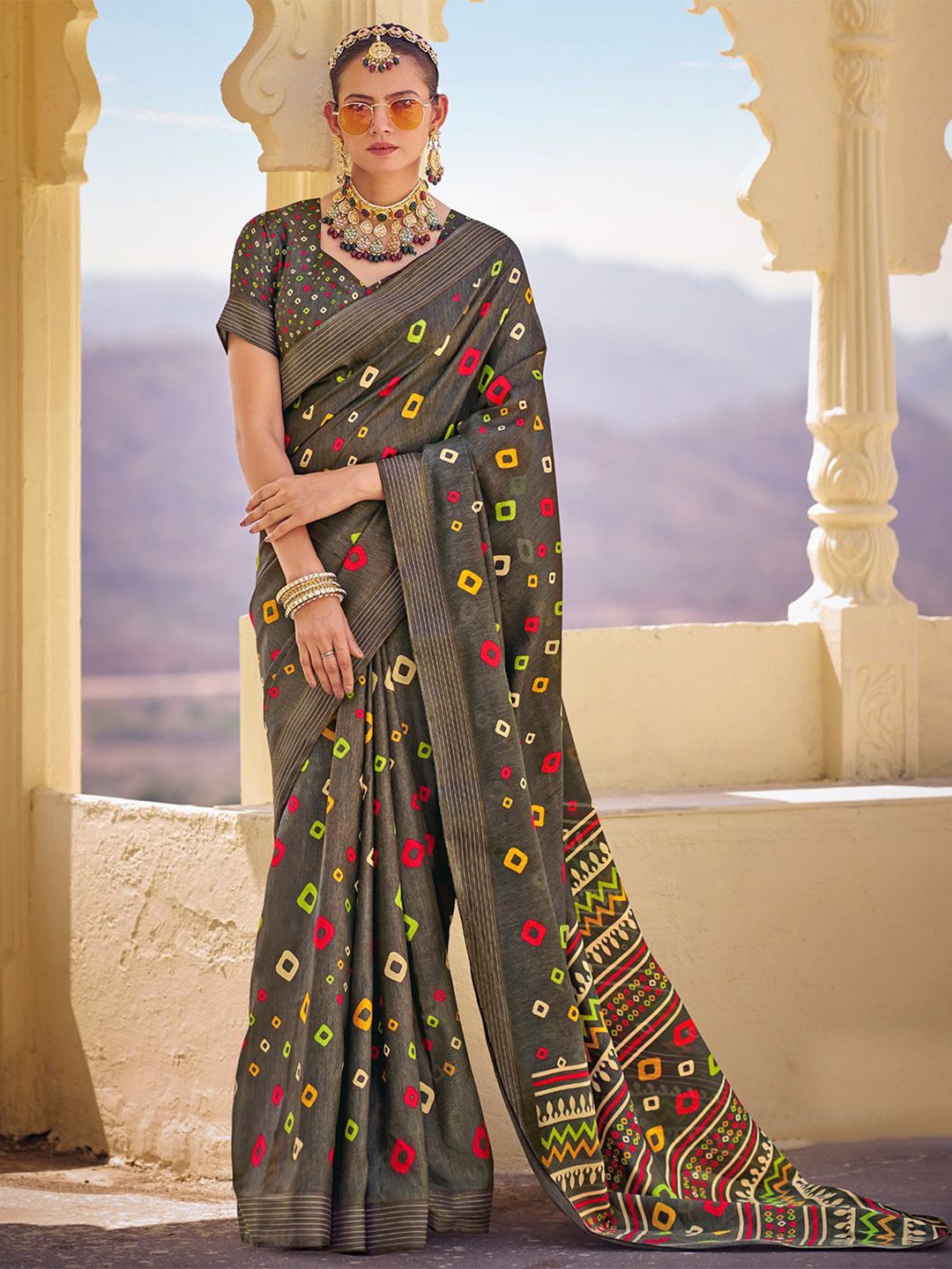 

SANSKAR Silk Cotton Saree, Grey
