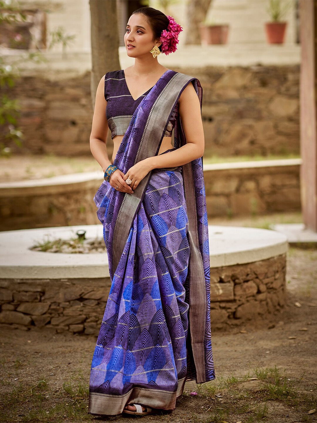 

SANSKAR Ethnic Motifs Zari Silk Cotton Saree, Purple