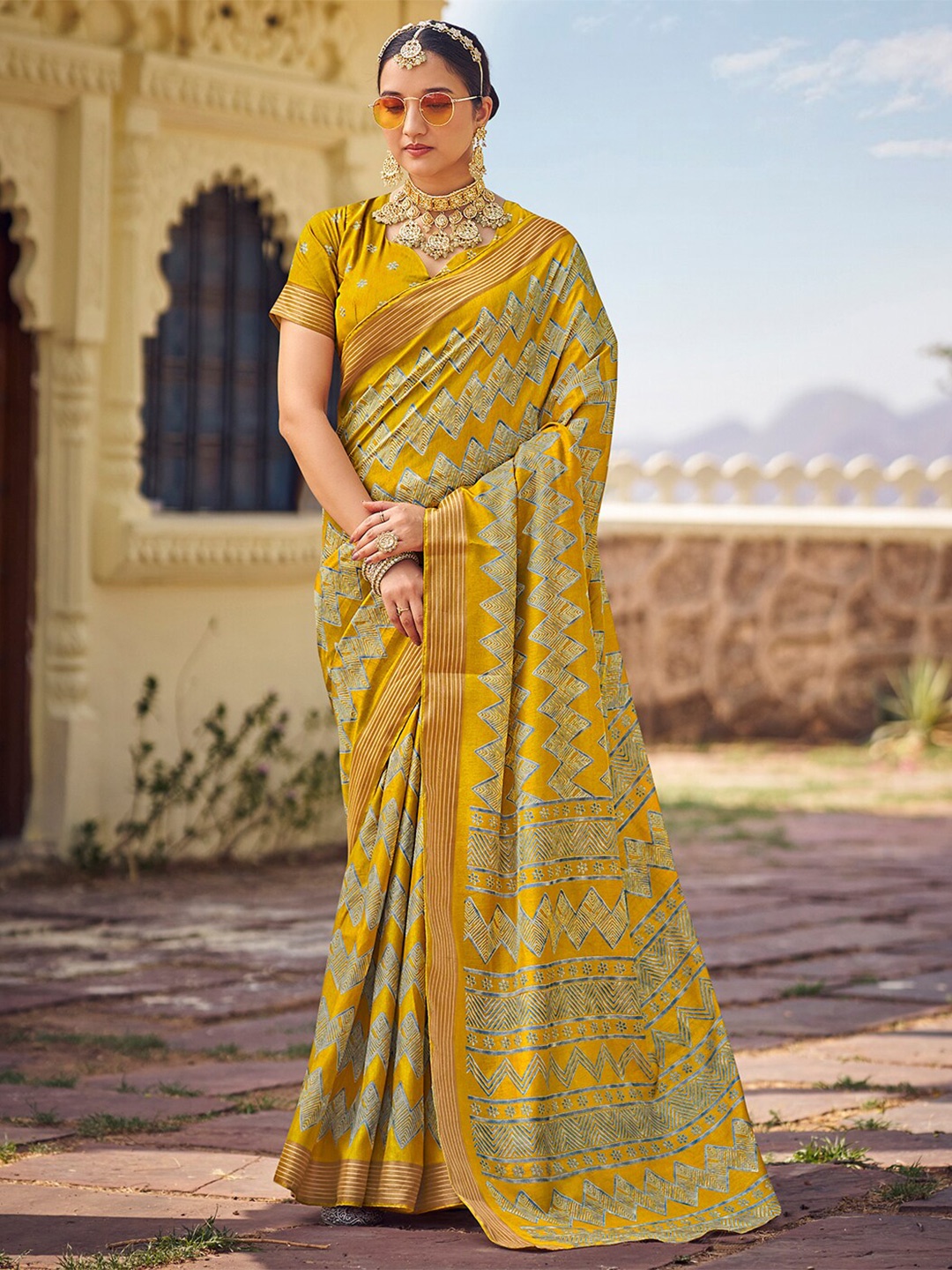 

SANSKAR Zari Silk Cotton Saree, Yellow