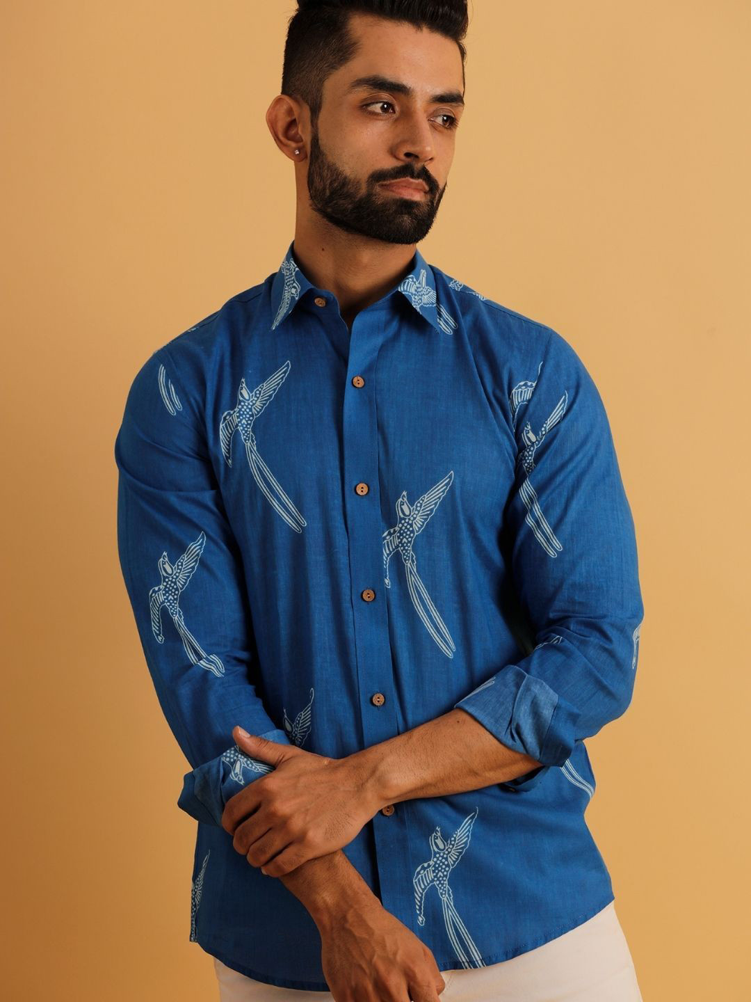 

Lightpole Men Graphic Printed Spread Collar Casual Shirt, Blue