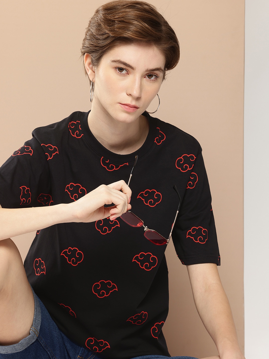 

Difference of Opinion Printed Oversized Pure Cotton T-shirt, Black