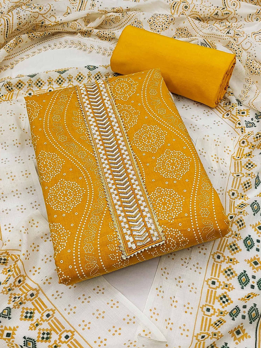 

Peachmode Printed Pure Cotton Unstitched Dress Material, Mustard